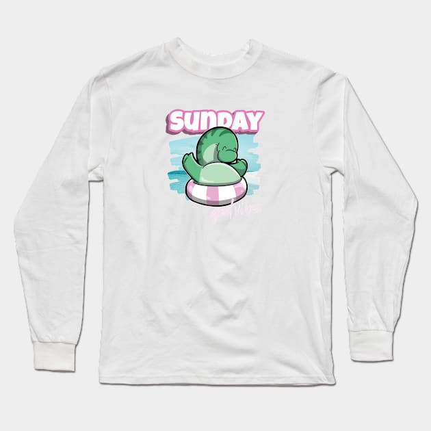 Long Neck Dinosaur floating by the seaside with good vibes on Sunday Long Sleeve T-Shirt by DinoMart